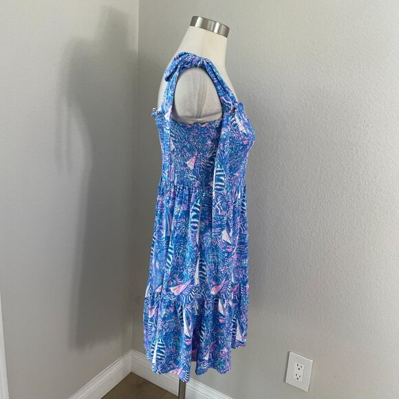 Lilly Pulitzer Womens XL Kailua Smocked Dress Blue Sleeveless - Picture 10 of 15
